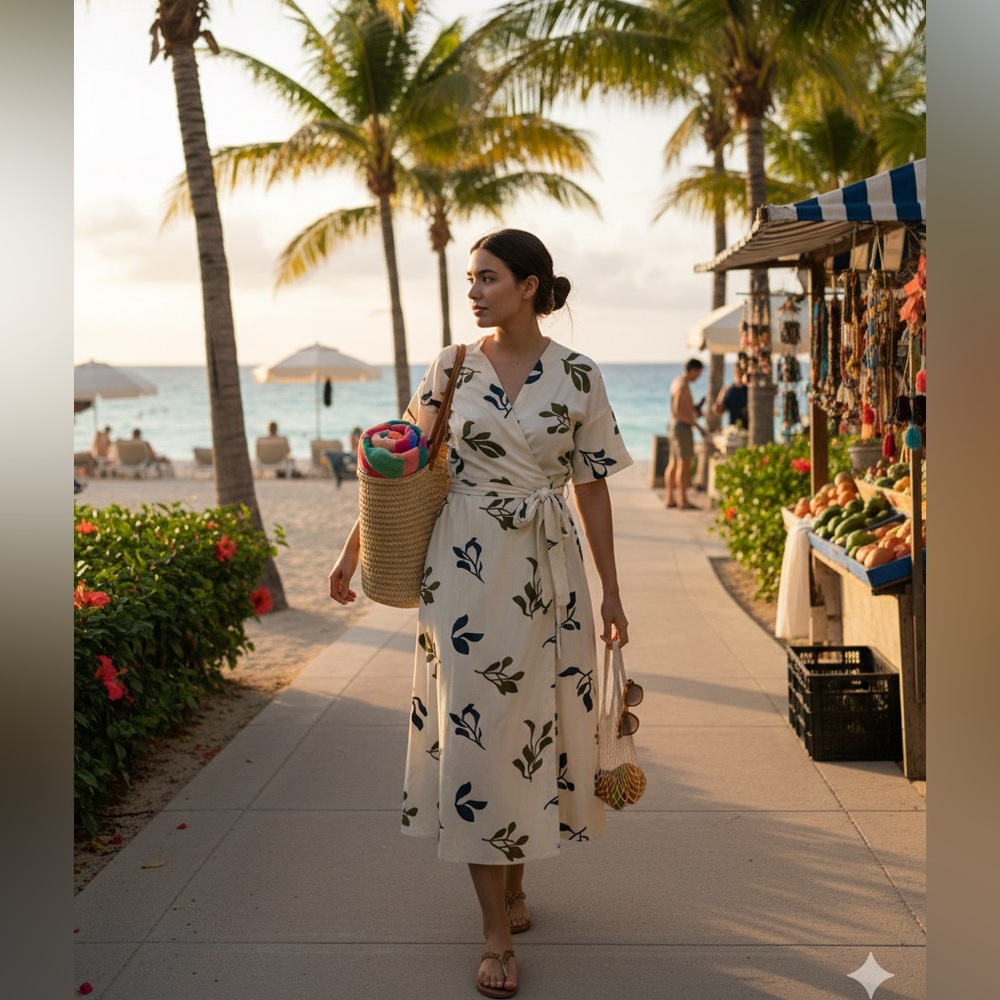 Zara Floral Wrap Dress with Leaf Print